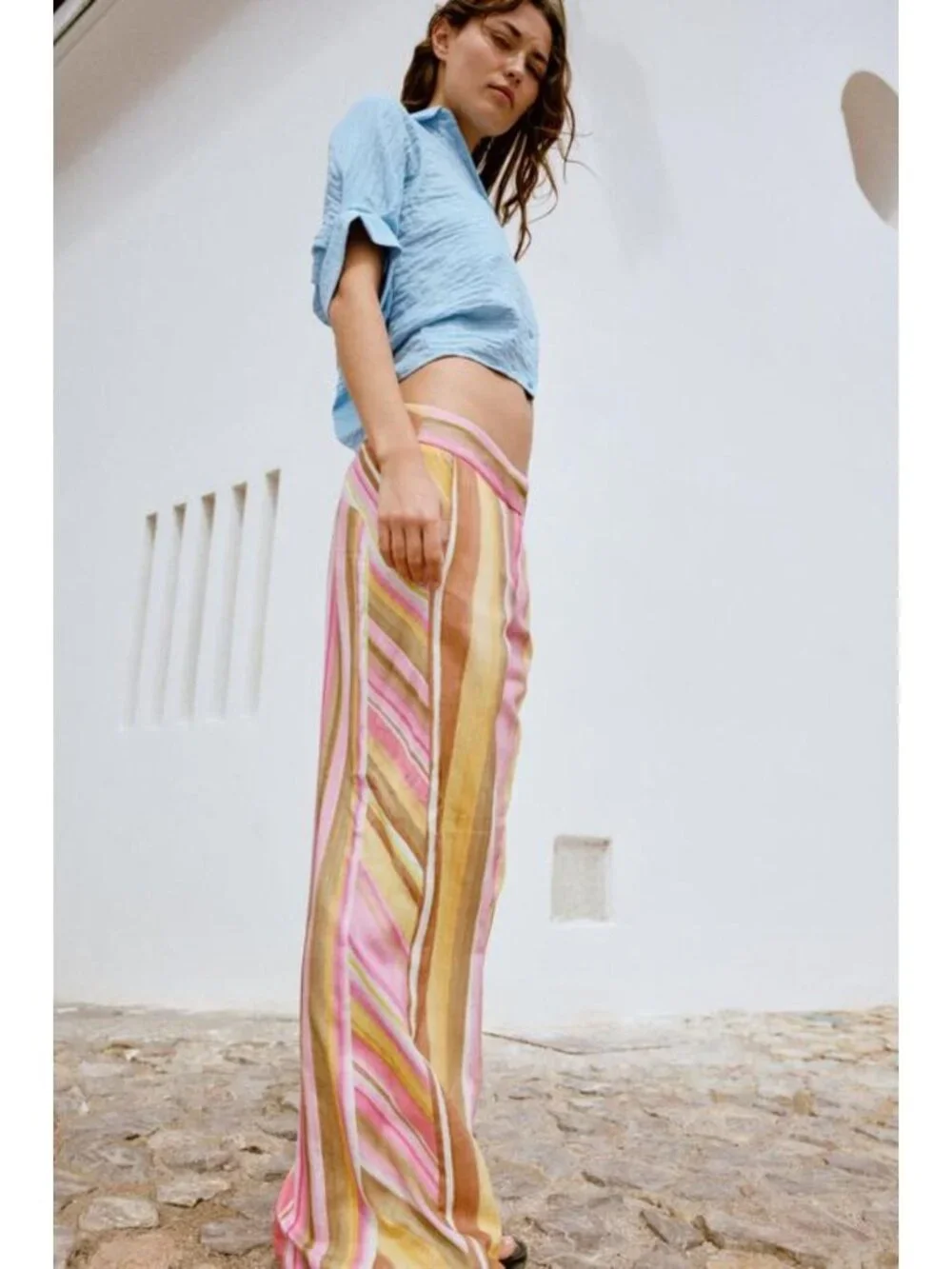 ZARA STRIPED WIDE LEG PANTS